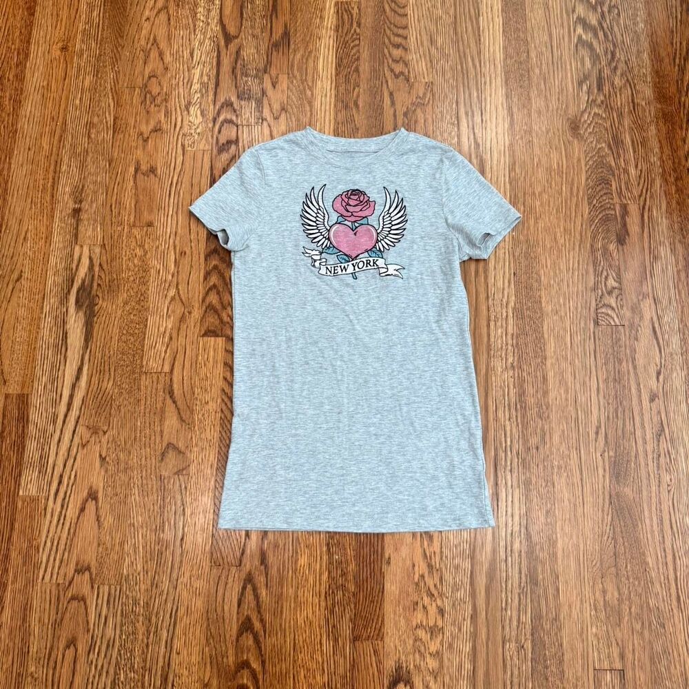 Aeropostale Winged Graphic New York Rose Gray Tee Size XS